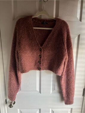 Lulu's Cropped Fuzzy Cardigan - Dusty Rose Mauve
